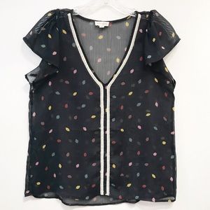 Masion Jules • Women’s‎ Sheer V-Neck Leaf Top Sz M